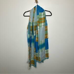 NWT URBAN OUTFITTERS UO Plaid Fringe Scarf Blue Orange Green